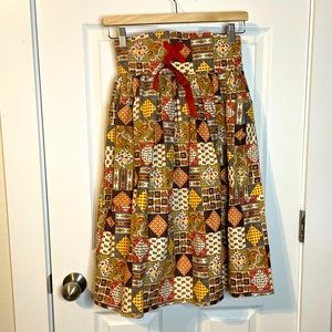 VTG Barco restaurant uniform skirt brown patchwork pattern Velcro waist sz XL